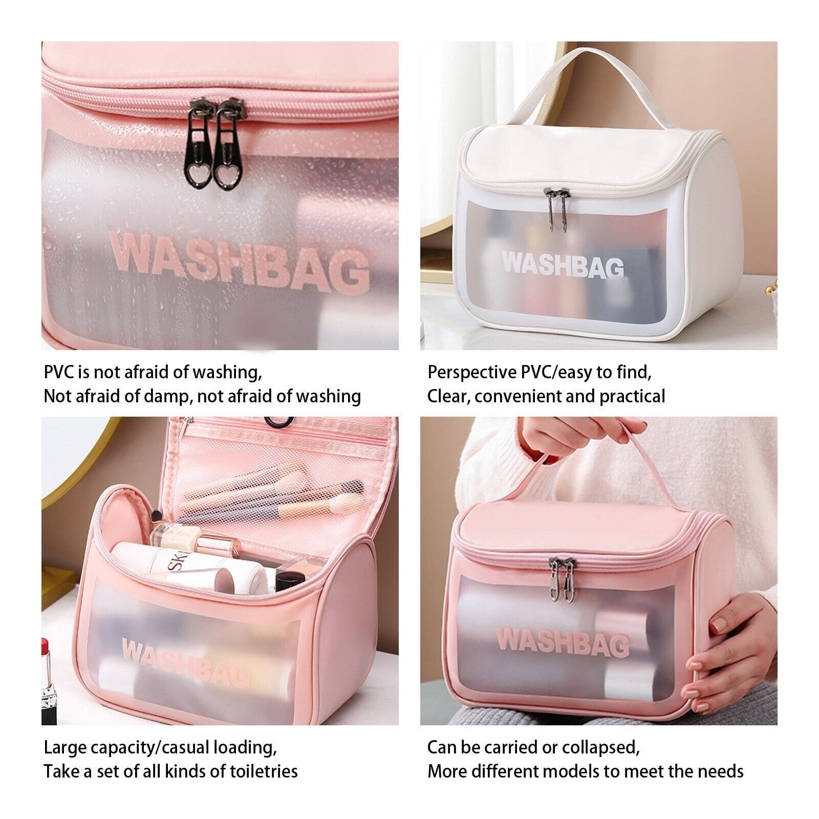 Clamshell Makeup Travel Bag, Washday Beauty Bag, Portable Transparent Makeup Bag, Female Shower Wash Bag, Multipurpose Women Cosmetic Bag, PVC Waterproof Handbags, Travel Toiletry Washbag With Zipper Clamshell Makeup Travel Bag, Washday Beauty Bag, Portable Transparent Makeup Bag, Female Shower Wash Bag, Multipurpose Women Cosmetic Bag, PVC Waterproof Handbags, Travel Toiletry Washbag With Zipper